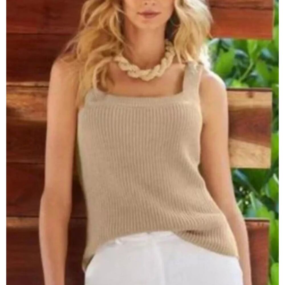 Boston Proper Women's Tan Thick Cotton Knit Tank Top Size L Minimalist